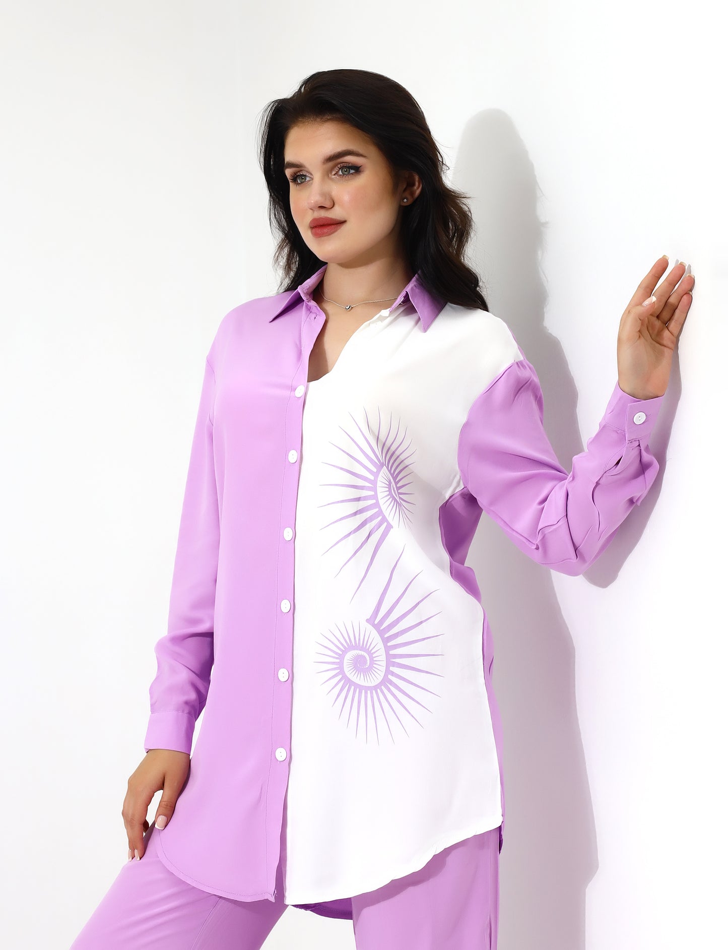 Stylish Two-Tone Button-Down Shirt and Pants Set