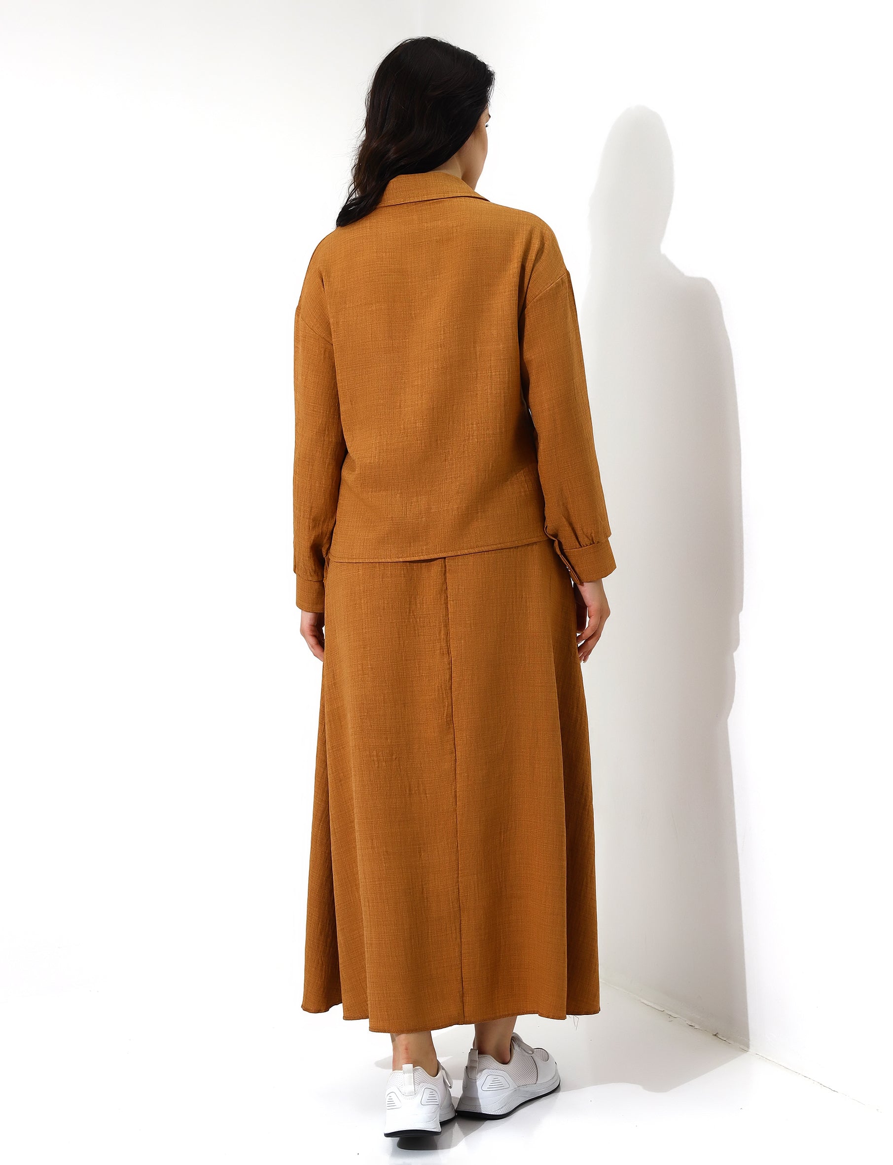 Elegant Mustard Button-Down Long Skirt Set - Stayele Store S