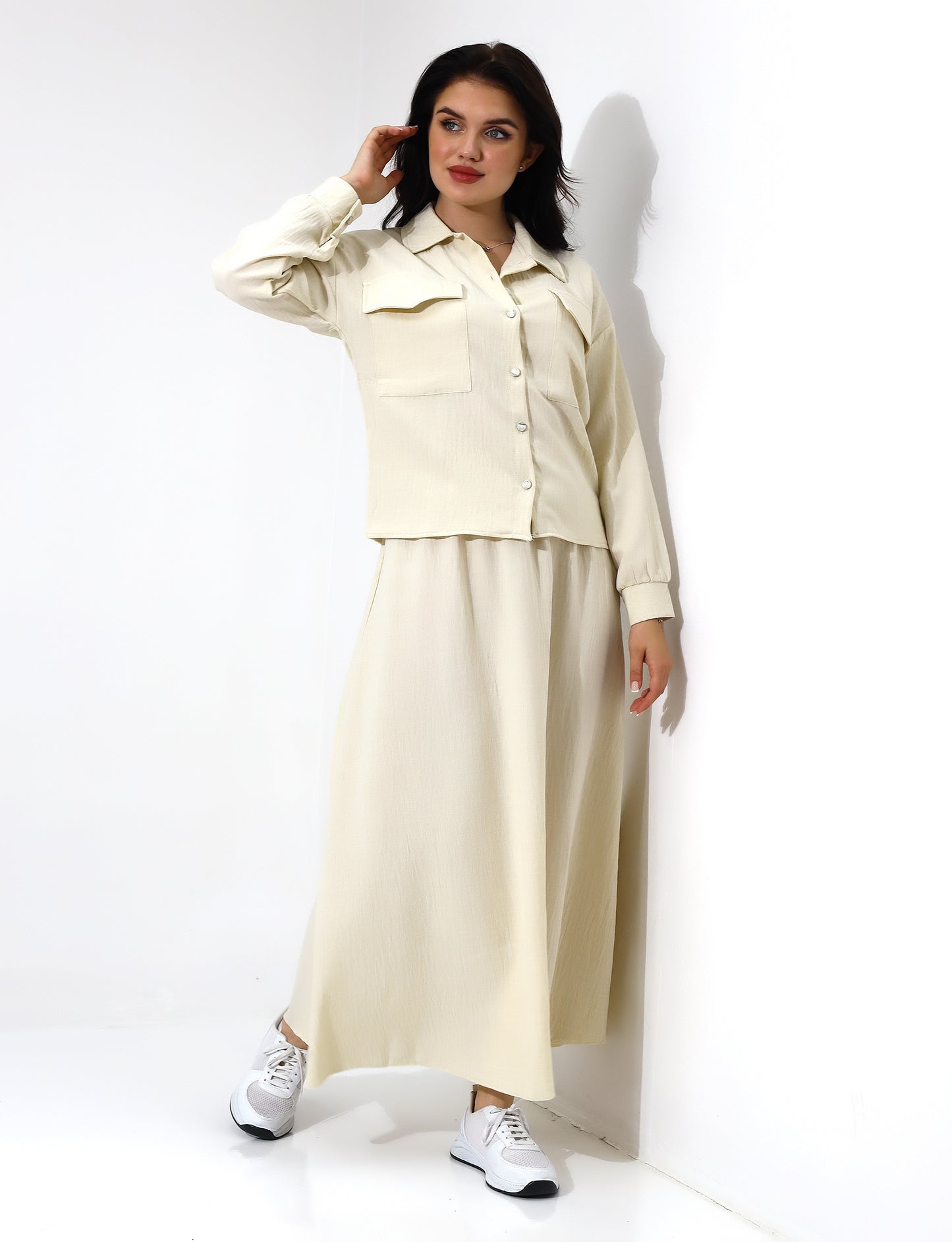Beige Casual Two-Piece Set