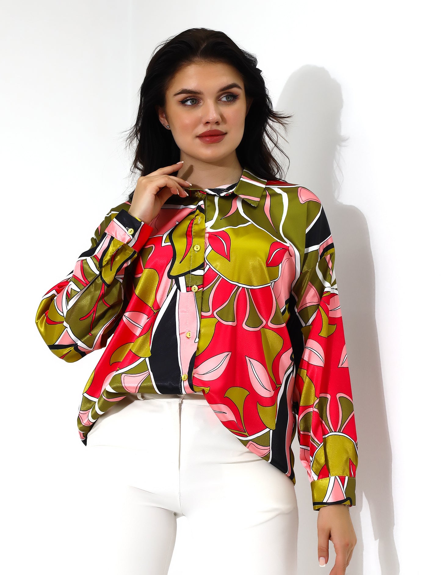 Vibrant Floral Button-Down Blouse