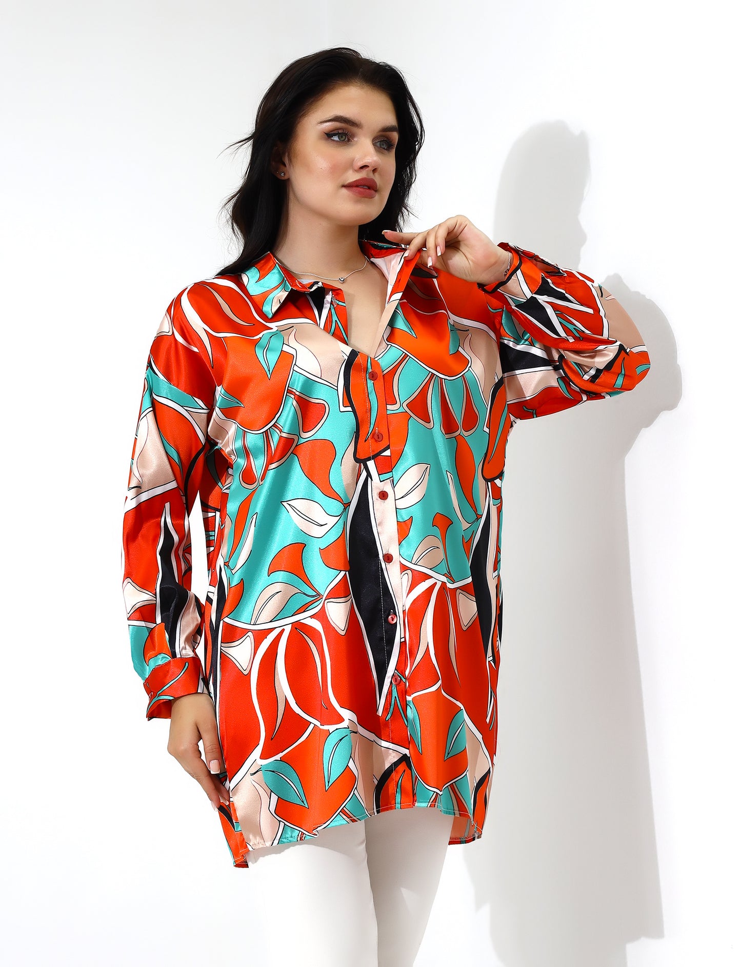 Vibrant Floral Print Long Shirt