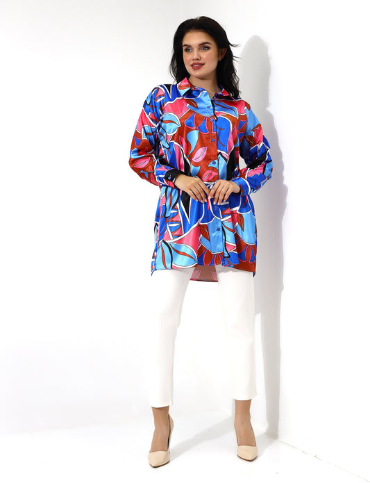 Vibrant Abstract Print Long-Sleeve Blouse