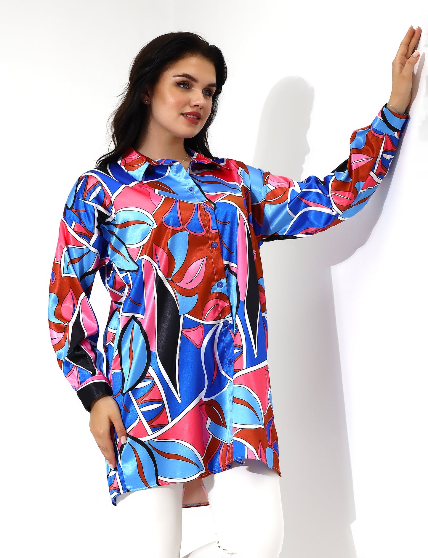 Vibrant Abstract Print Long-Sleeve Blouse