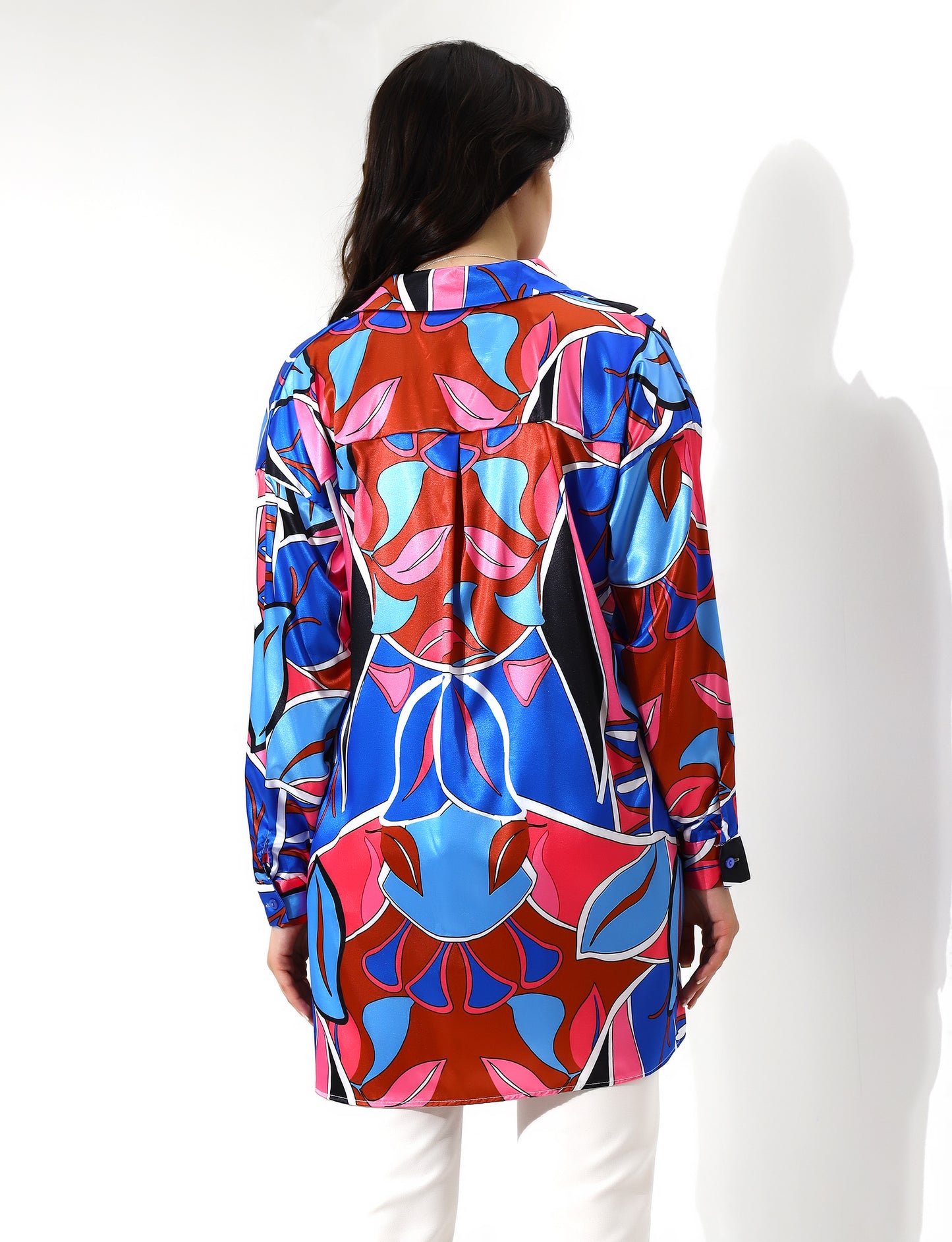 Vibrant Abstract Print Long-Sleeve Blouse
