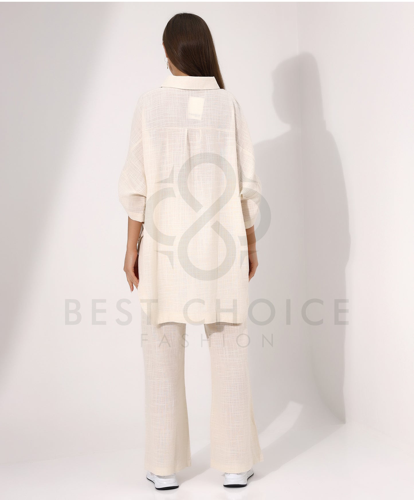 Ladies Cream Button Down Shirt and Pants Set - Stayele Store Small