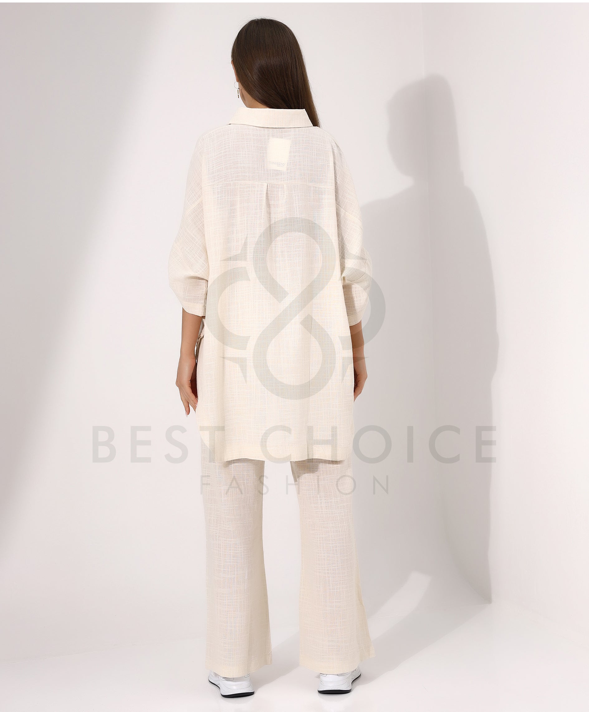 Ladies Cream Button Down Shirt and Pants Set - Stayele Store Small