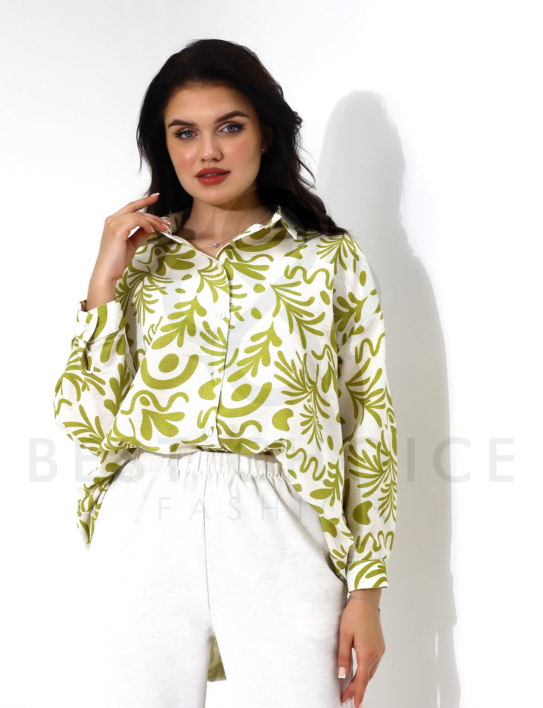Green Plaid Long Sleeve Shirt with White Pants Set - Stayele Store S
