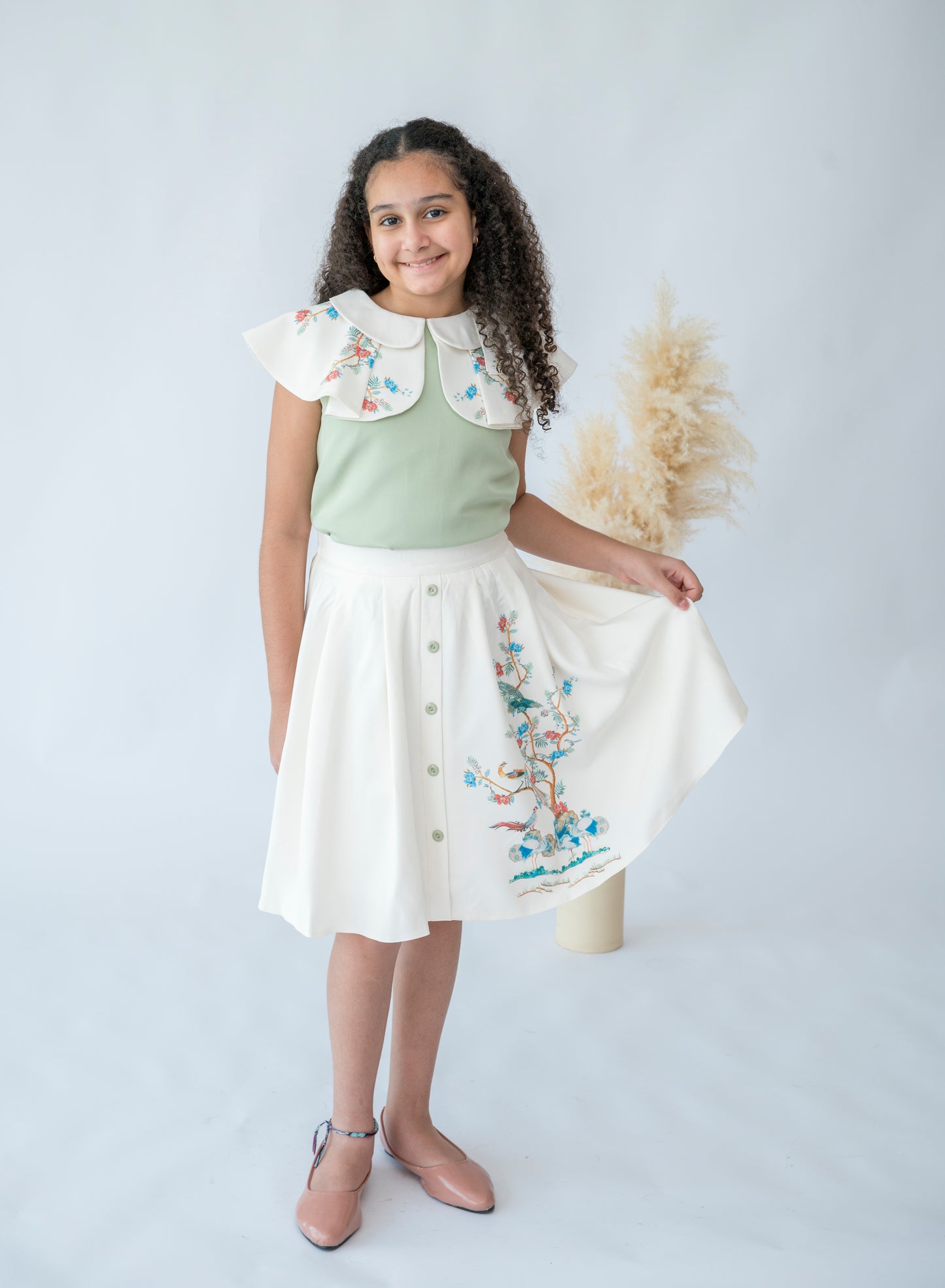 Blossom Breeze Embroidered Skirt Set