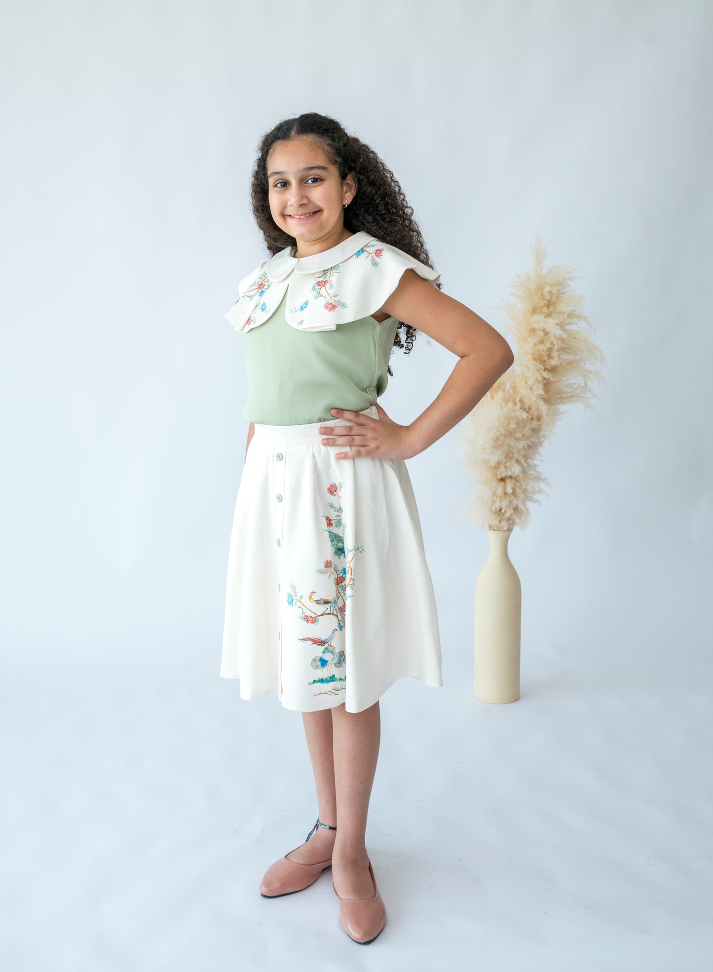 Blossom Breeze Embroidered Skirt Set