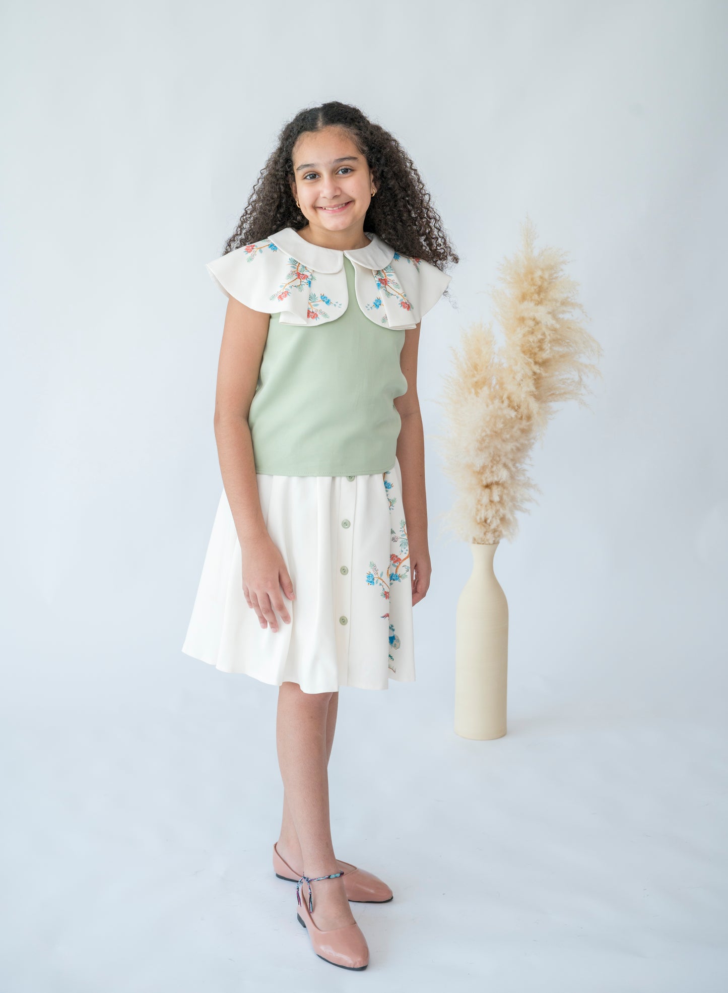 Blossom Breeze Embroidered Skirt Set