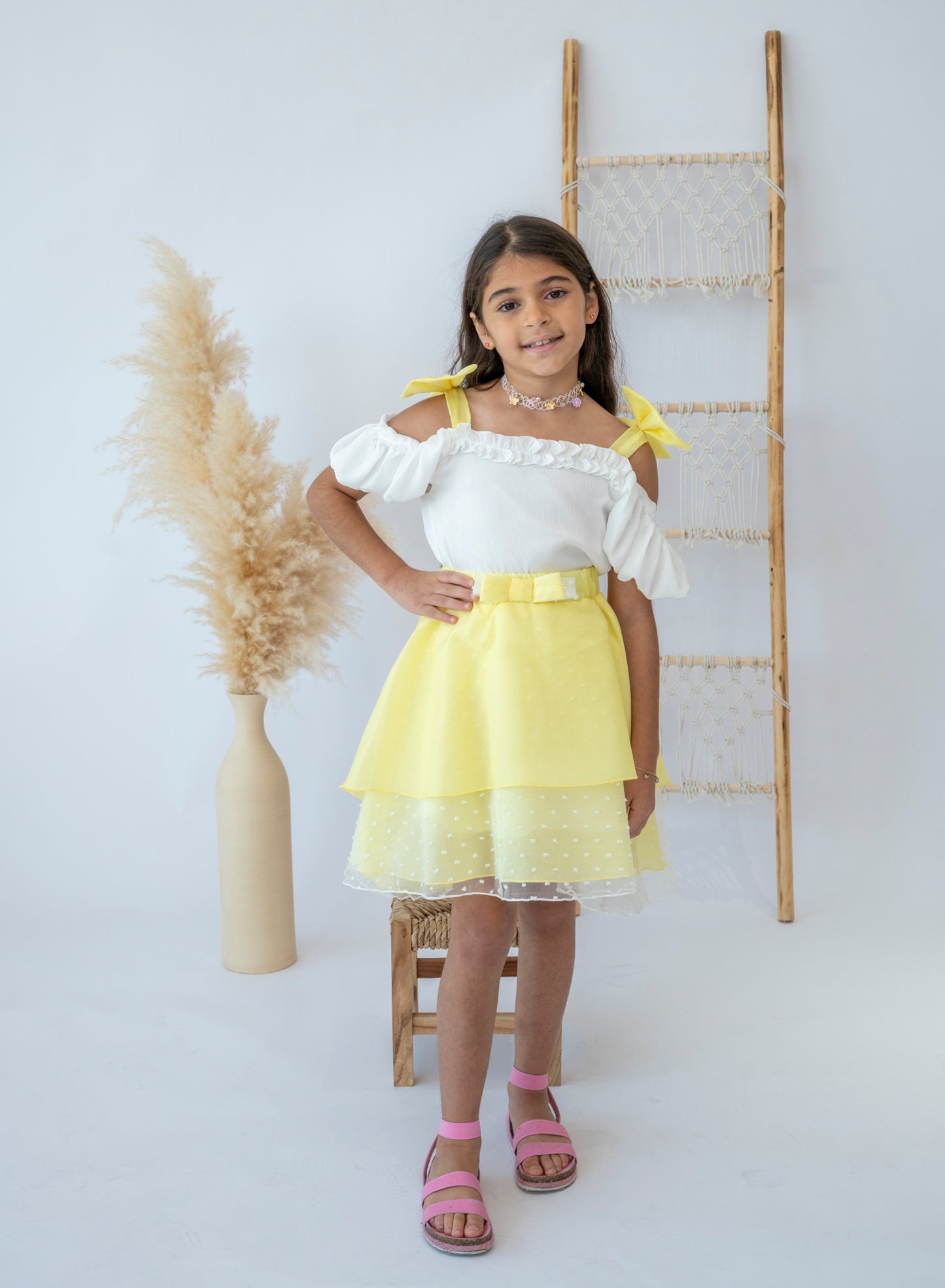Sunshine Elegance – Girls’ Yellow and White Layered Dress