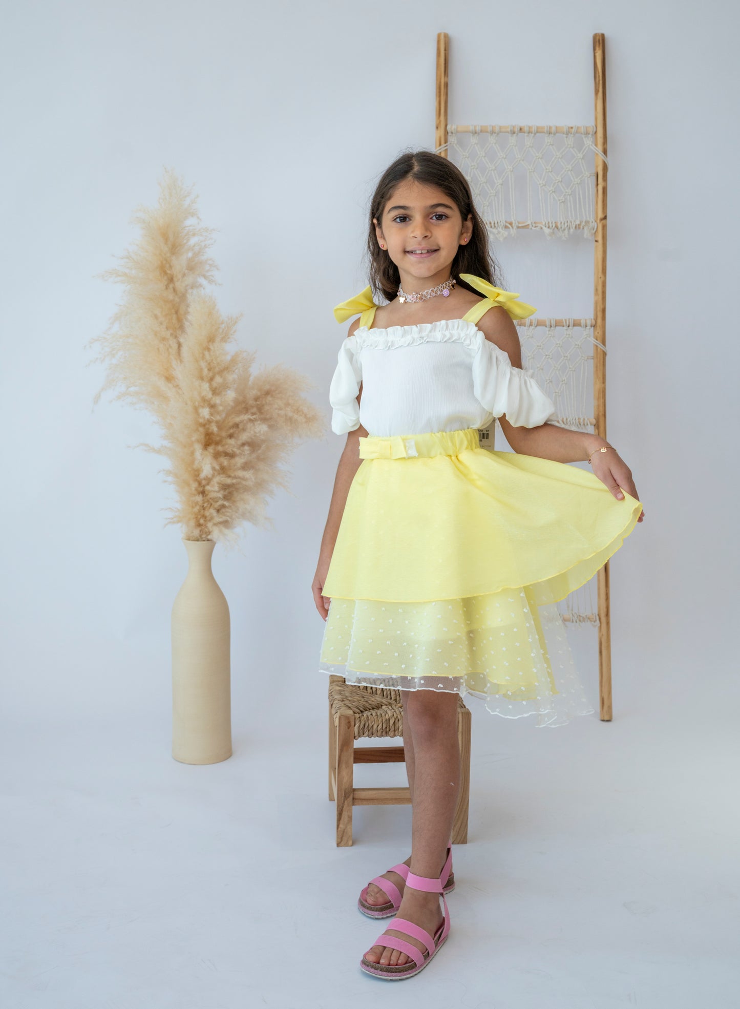 Sunshine Elegance – Girls’ Yellow and White Layered Dress
