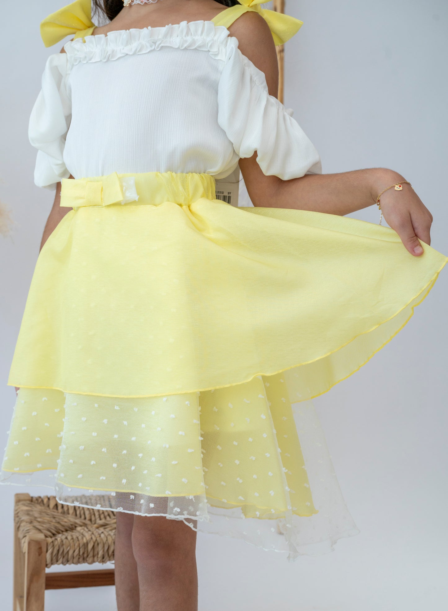 Sunshine Elegance – Girls’ Yellow and White Layered Dress