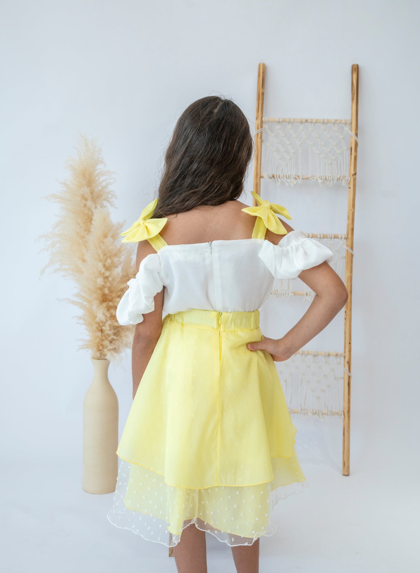 Sunshine Elegance – Girls’ Yellow and White Layered Dress