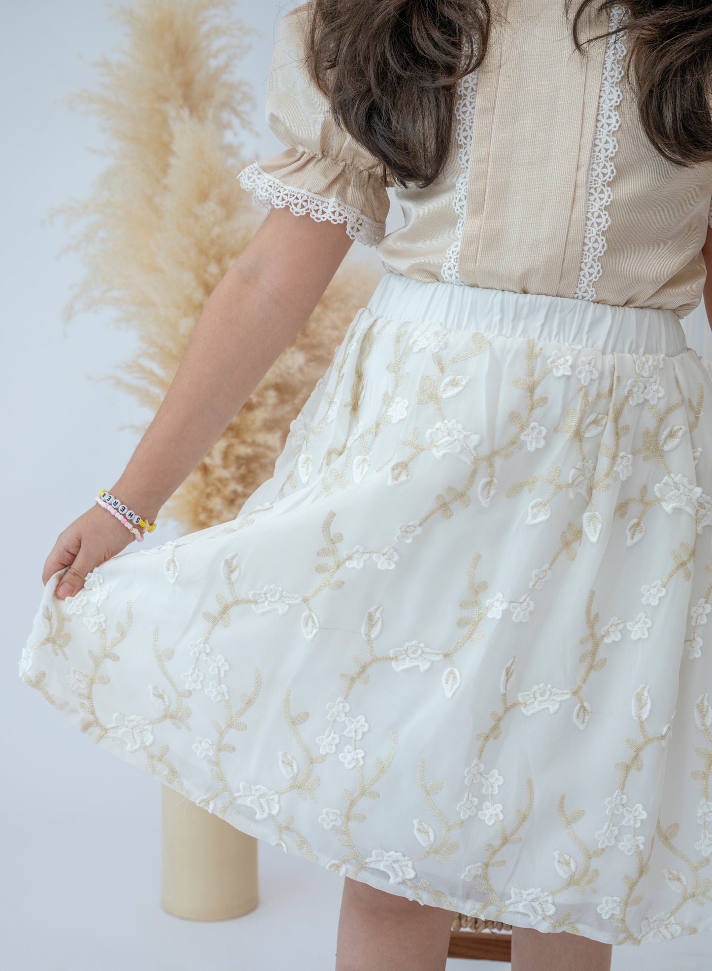 “Golden Elegance” Girls’ Embroidered Dress