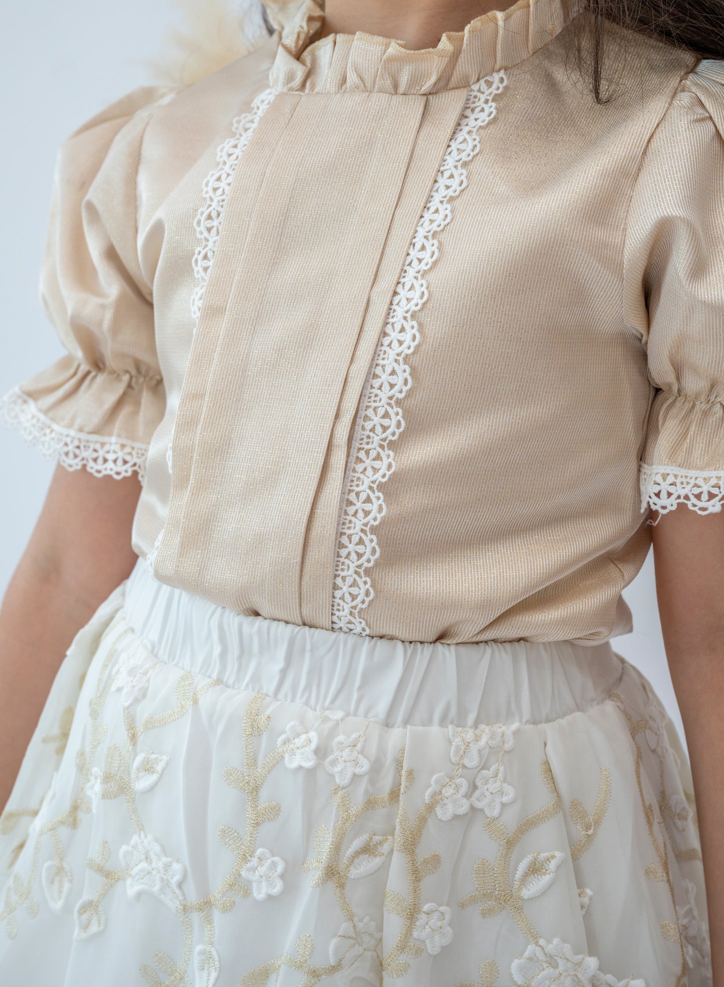 “Golden Elegance” Girls’ Embroidered Dress