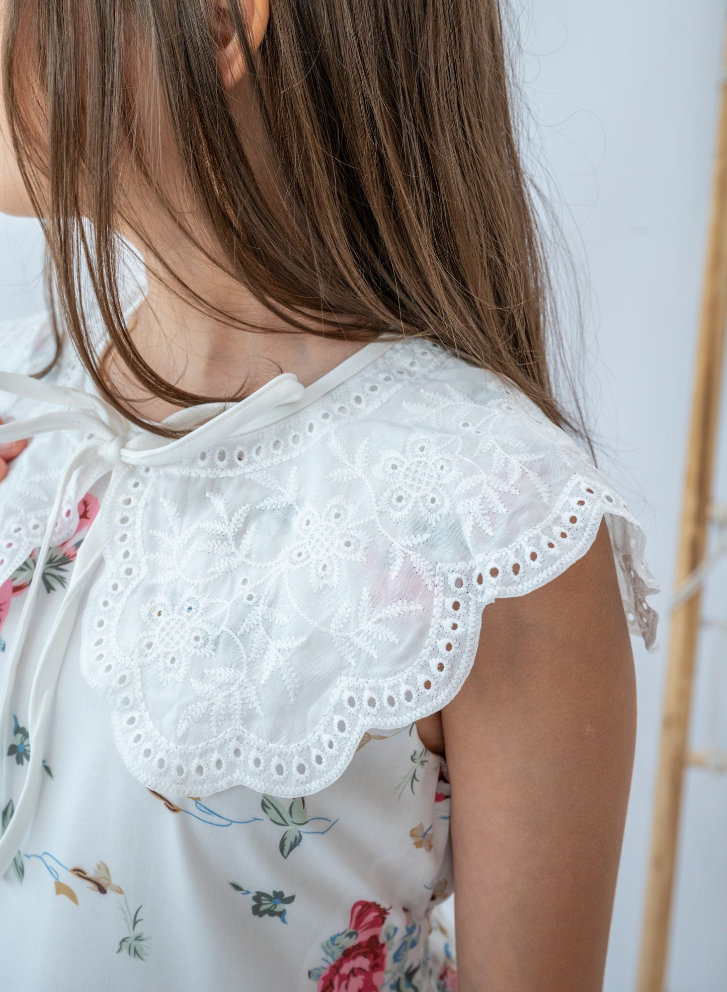 Beautiful White Floral Dress with Eyelet Lace Collar for Girls