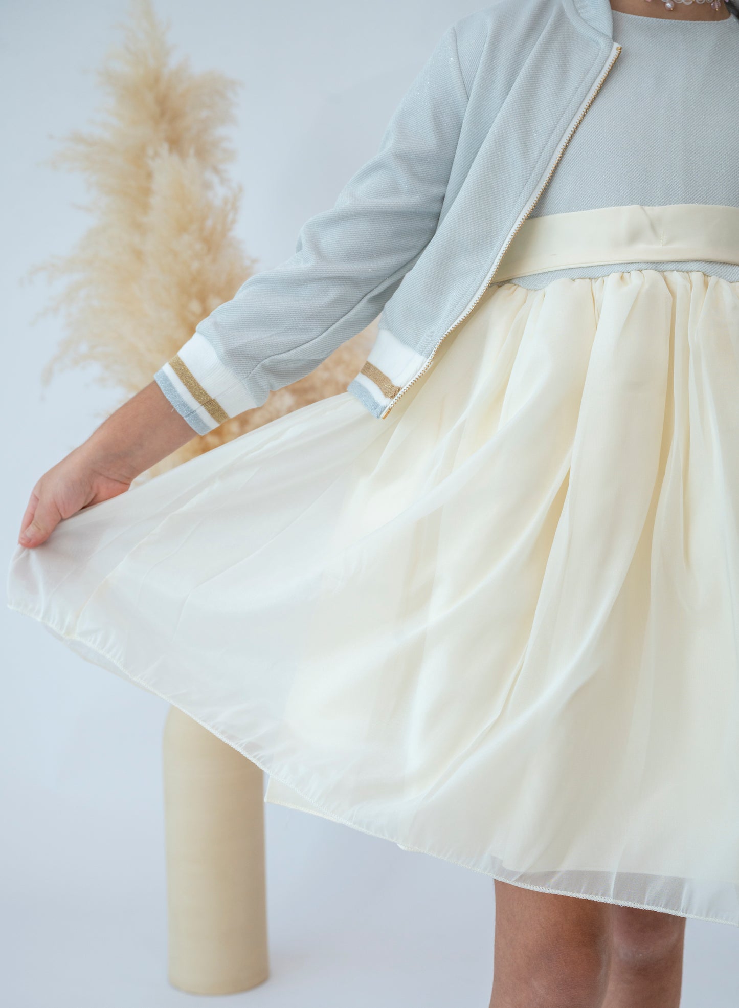 Cream Tulle Skirt Dress with Cardigan
