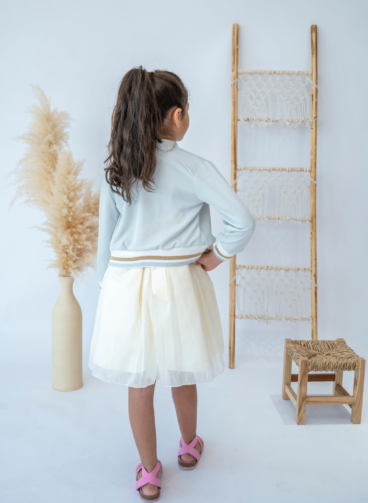 Cream Tulle Skirt Dress with Cardigan