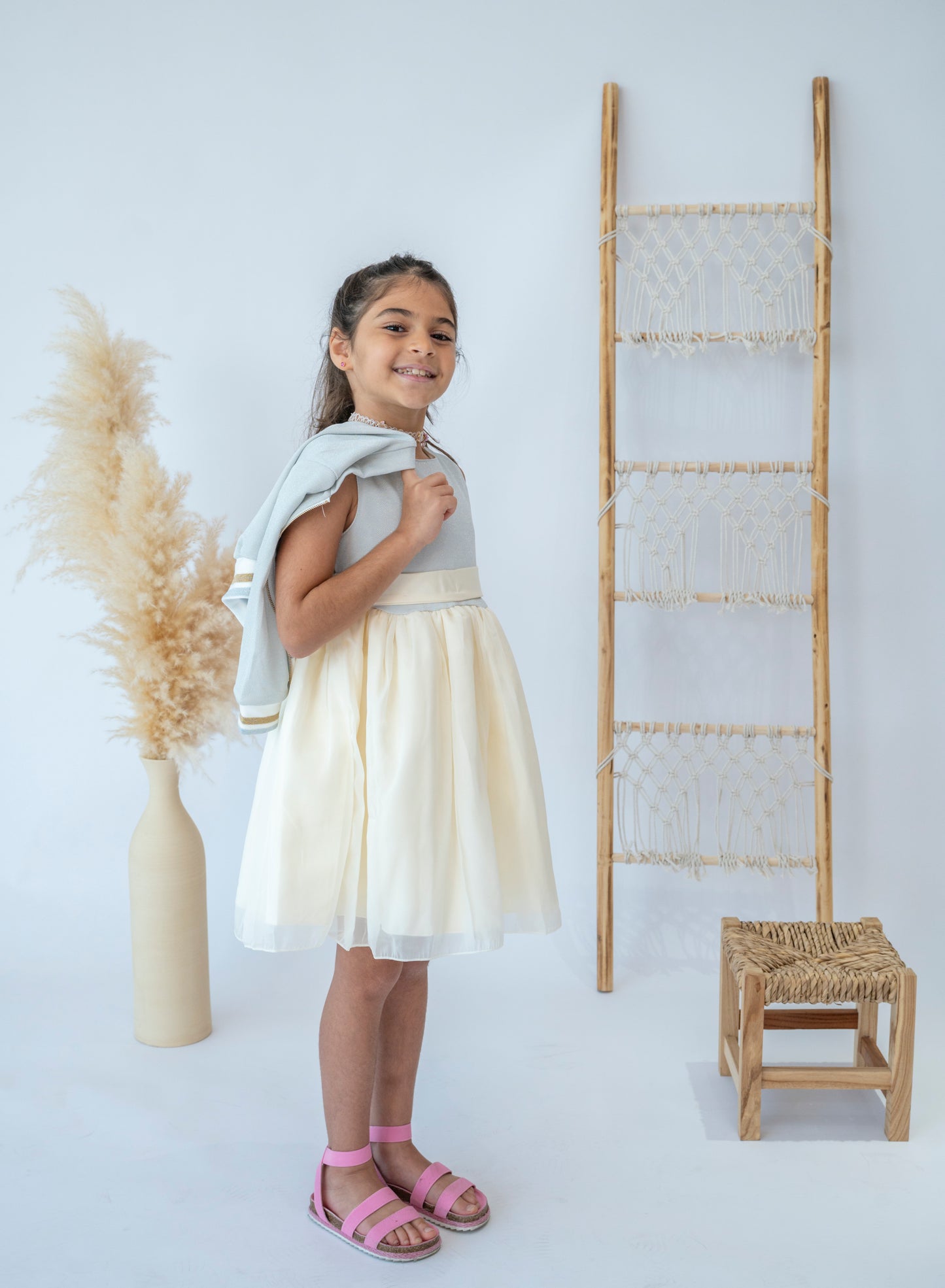 Cream Tulle Skirt Dress with Cardigan
