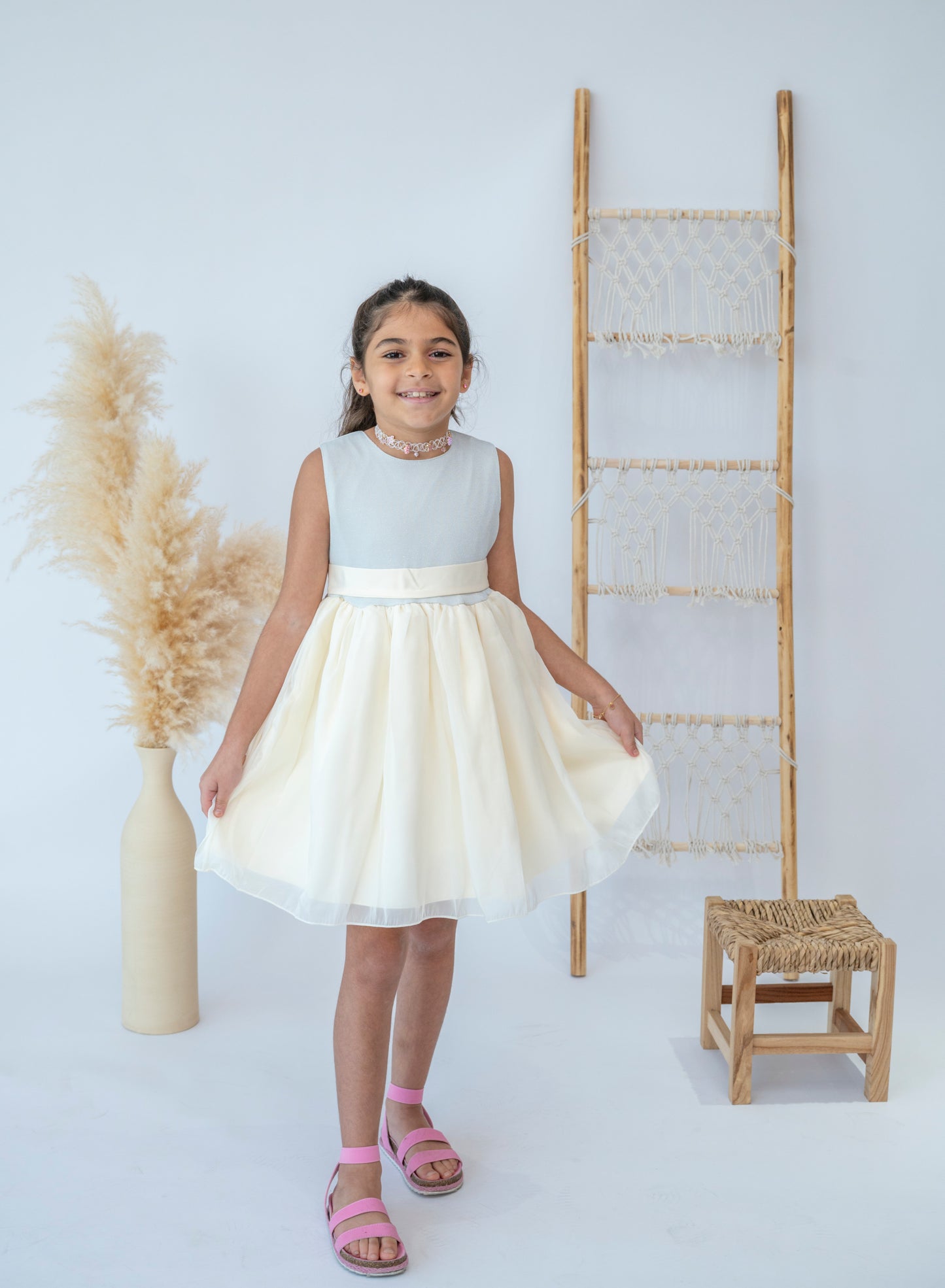 Cream Tulle Skirt Dress with Cardigan