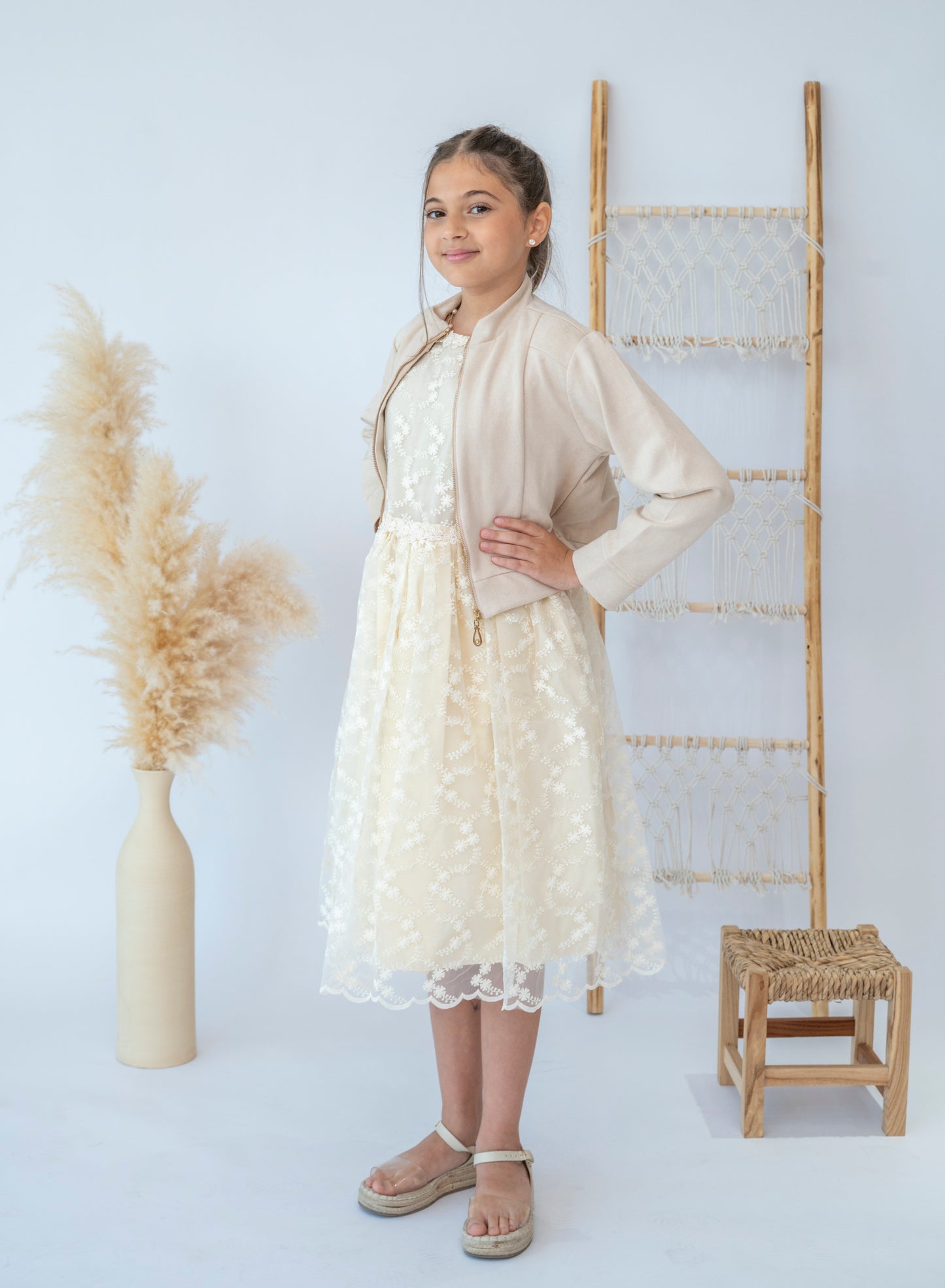 Chic Blossom Lace Dress with Elegant Jacket