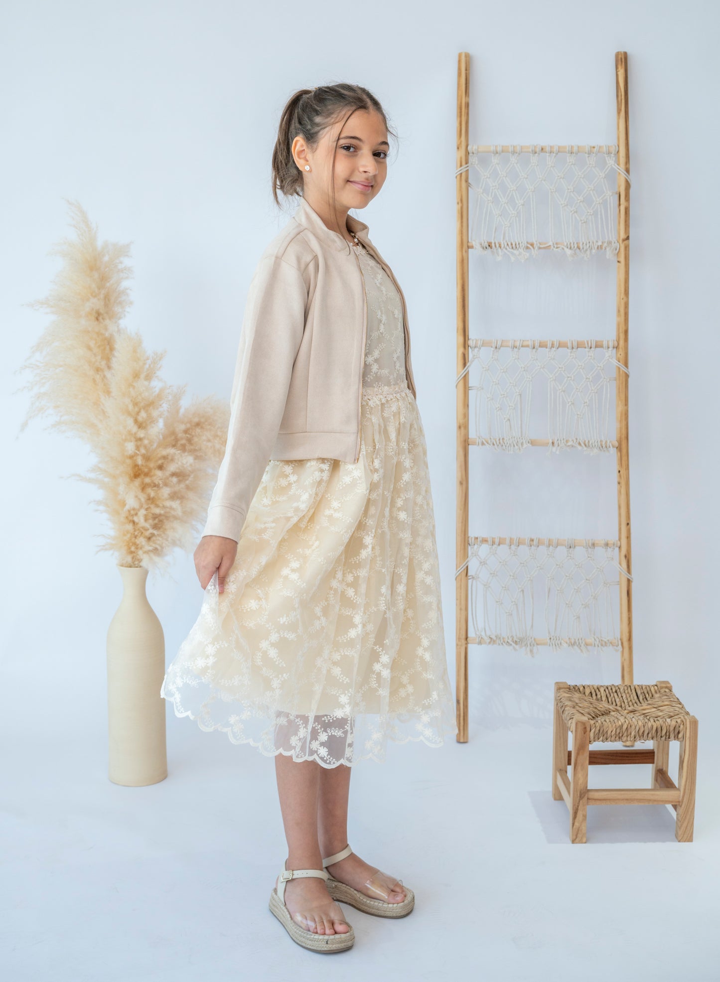 Chic Blossom Lace Dress with Elegant Jacket
