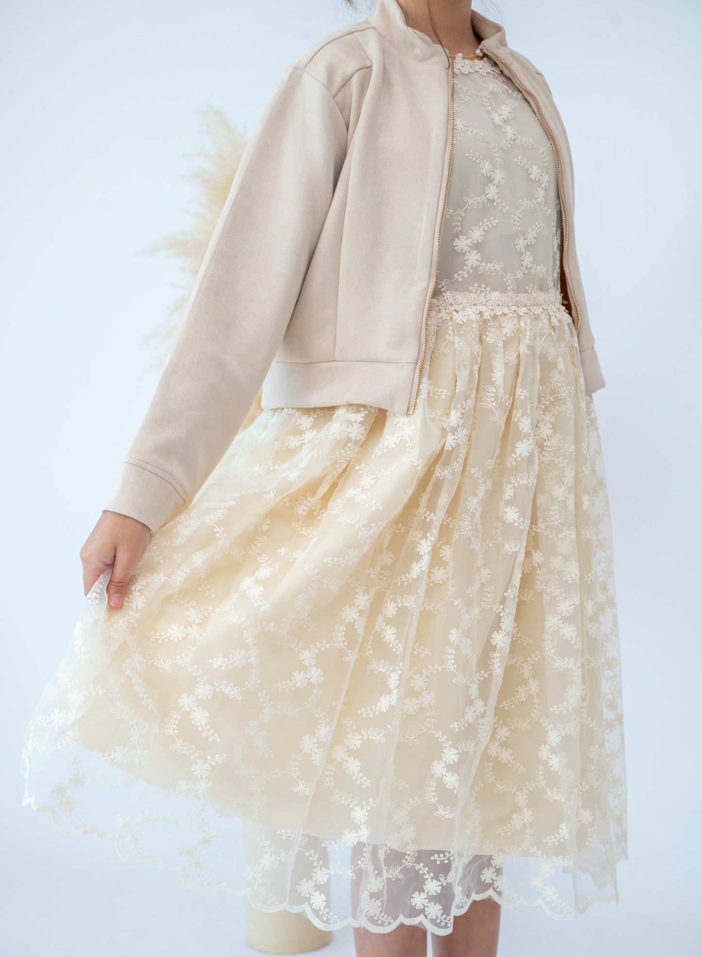 Chic Blossom Lace Dress with Elegant Jacket