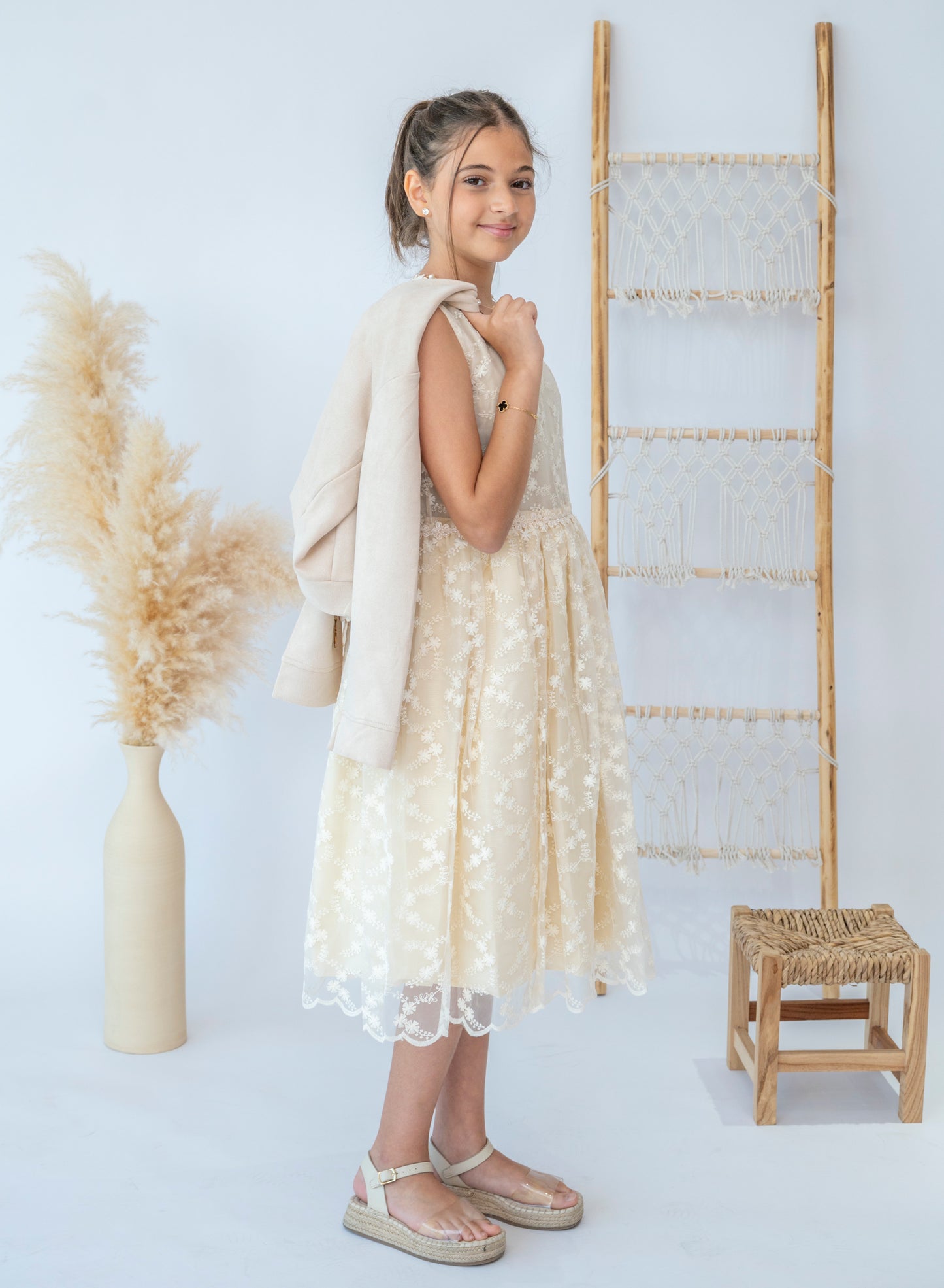 Chic Blossom Lace Dress with Elegant Jacket