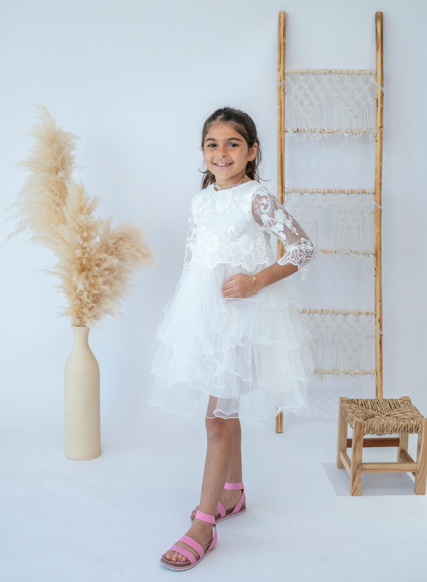 White Floral Lace Girls Dress