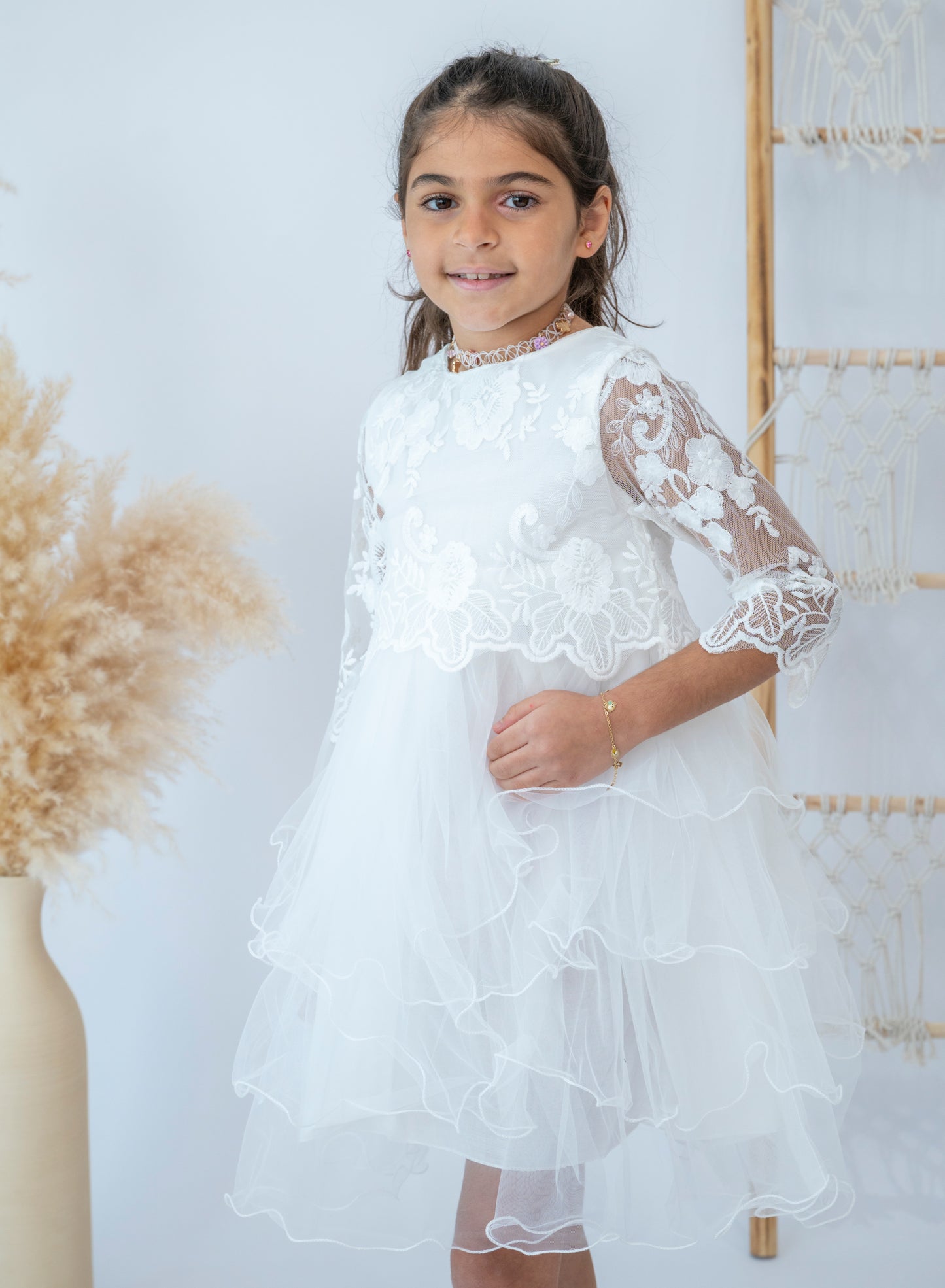 White Floral Lace Girls Dress