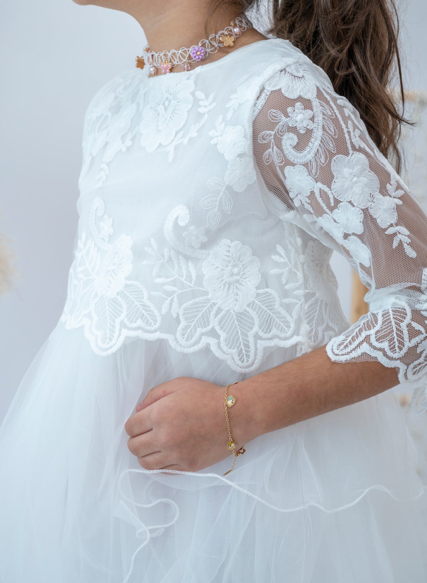 White Floral Lace Girls Dress
