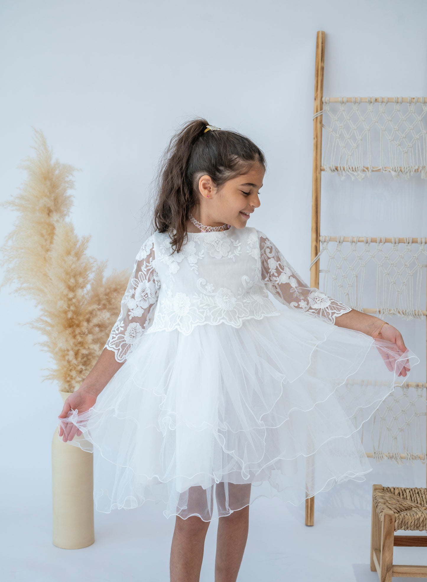 White Floral Lace Girls Dress