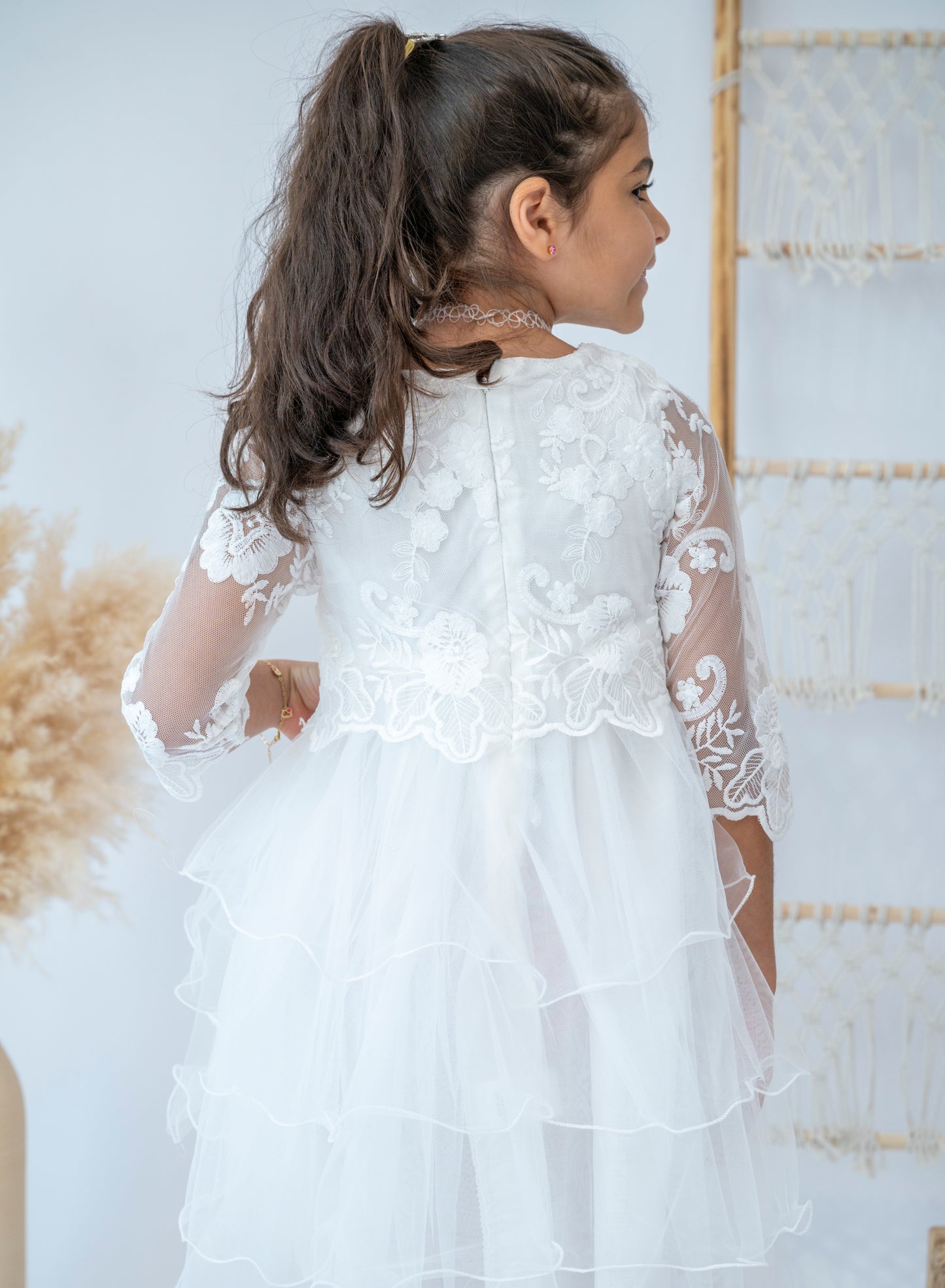 White Floral Lace Girls Dress