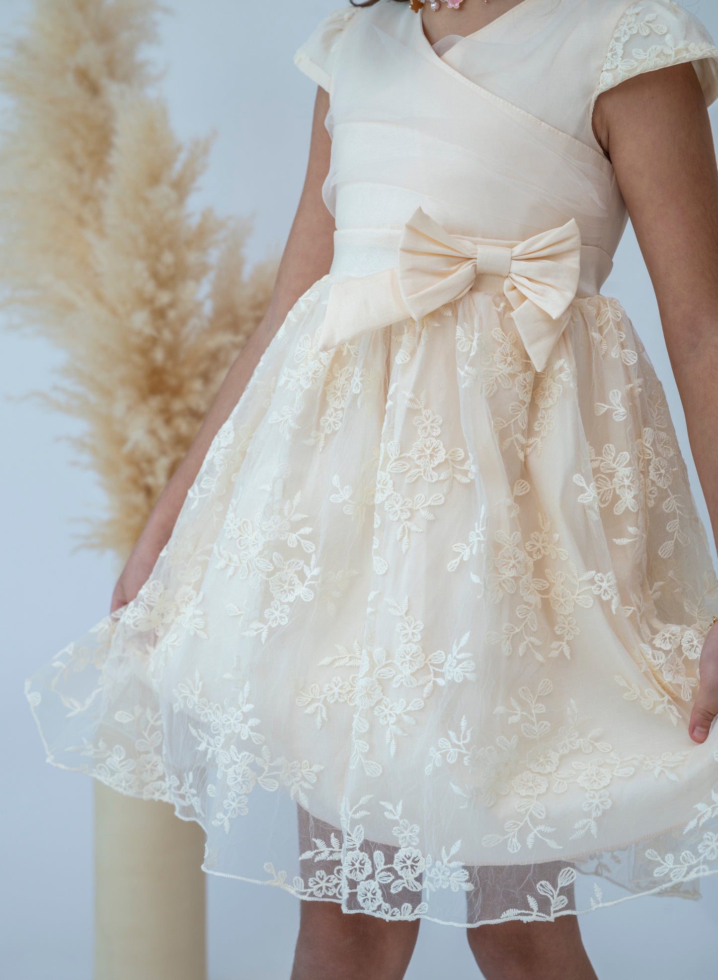 Elegant Cream Floral Lace Dress for Girls