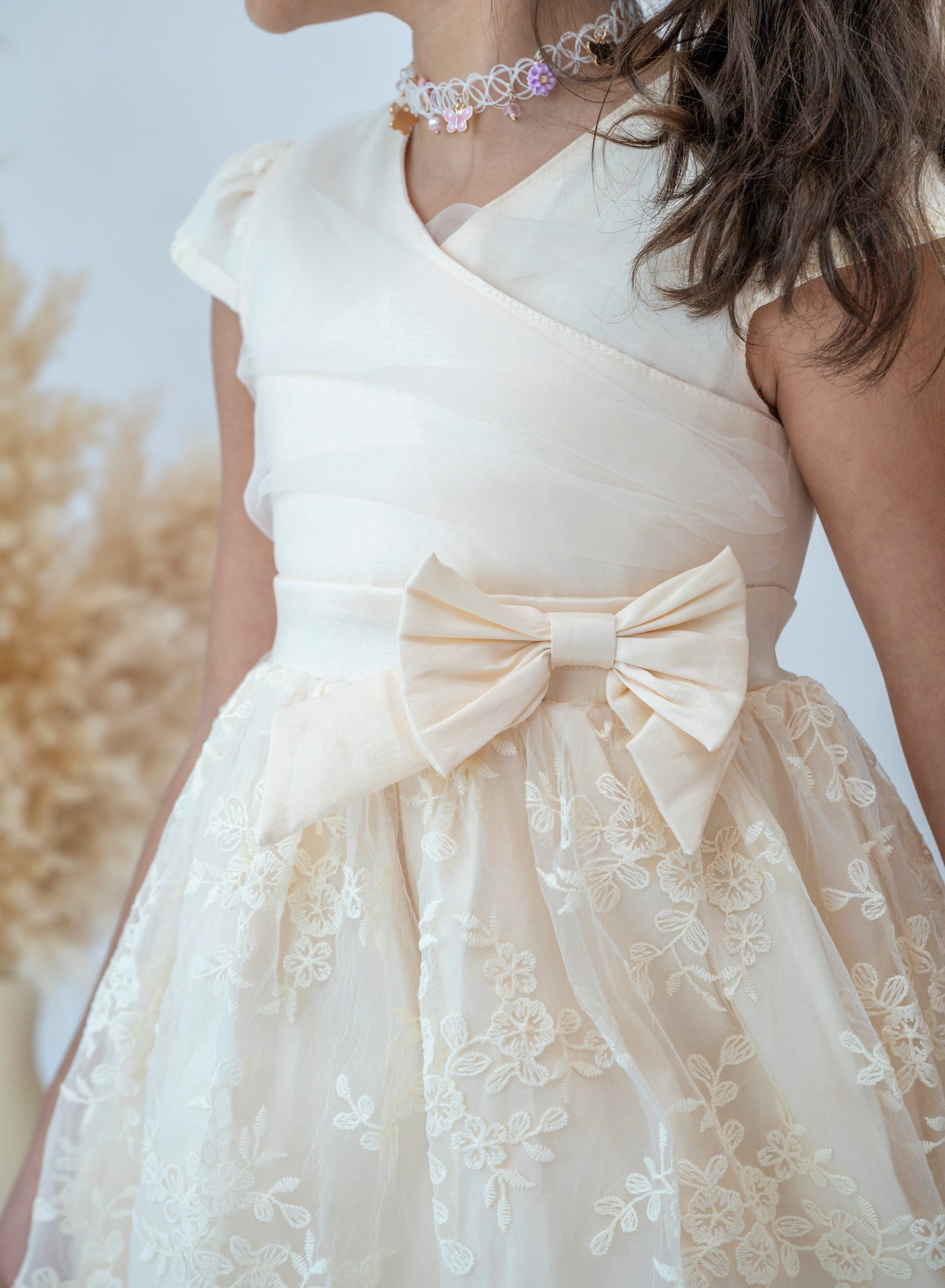Elegant Cream Floral Lace Dress for Girls