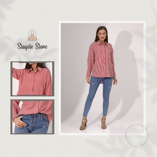 Red Striped Button-Down Shirt