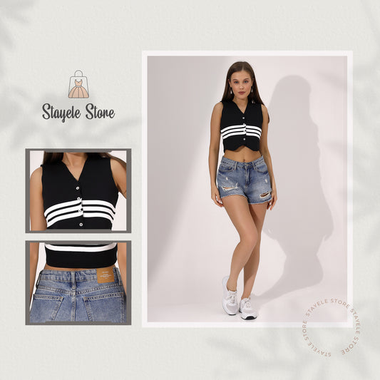 Black Sleeveless Ribbed Crop Top