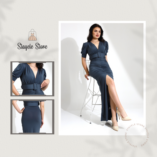 Elegant Ruched V-Neck Maxi Dress
