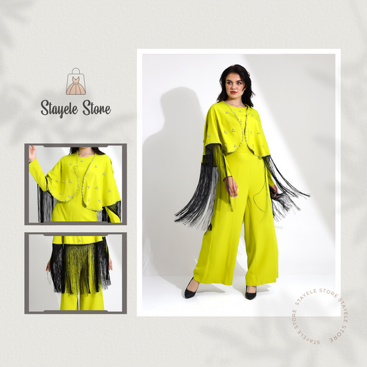 Elegant Fringe Embellished Jumpsuit with Cape