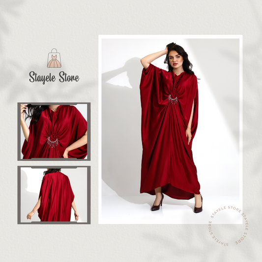 Elegant Burgundy Kaftan Dress with Embellished Detail