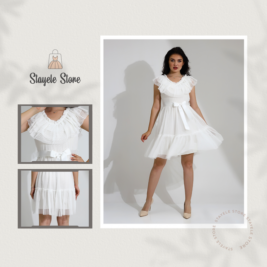 Elegant White Ruffle Midi Dress