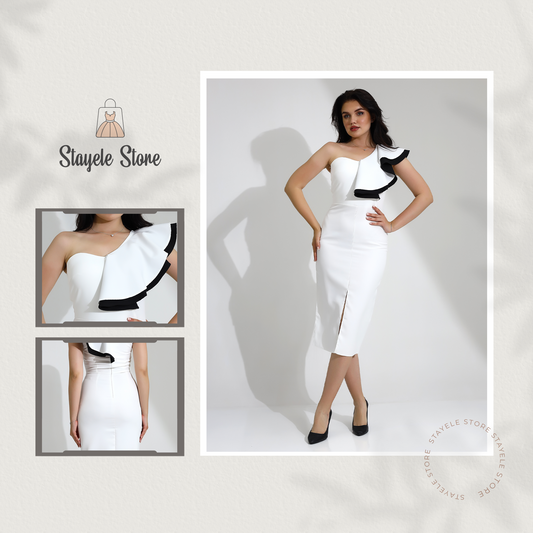 Elegant One-Shoulder Ruffled Midi Dress