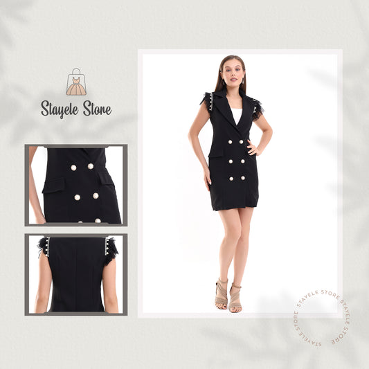 Elegant Black Double-Breasted Blazer Dress