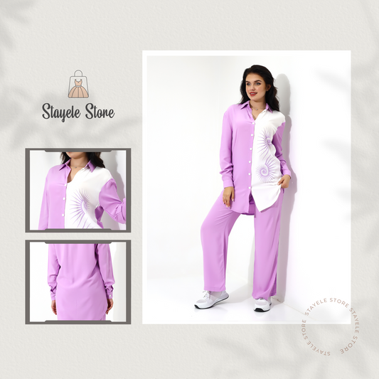 Stylish Two-Tone Button-Down Shirt and Pants Set
