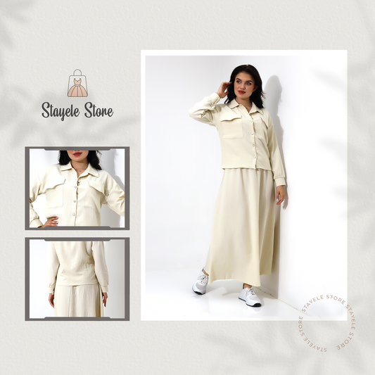 Beige Casual Two-Piece Set