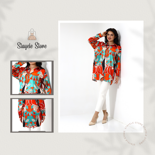 Vibrant Floral Print Long Shirt