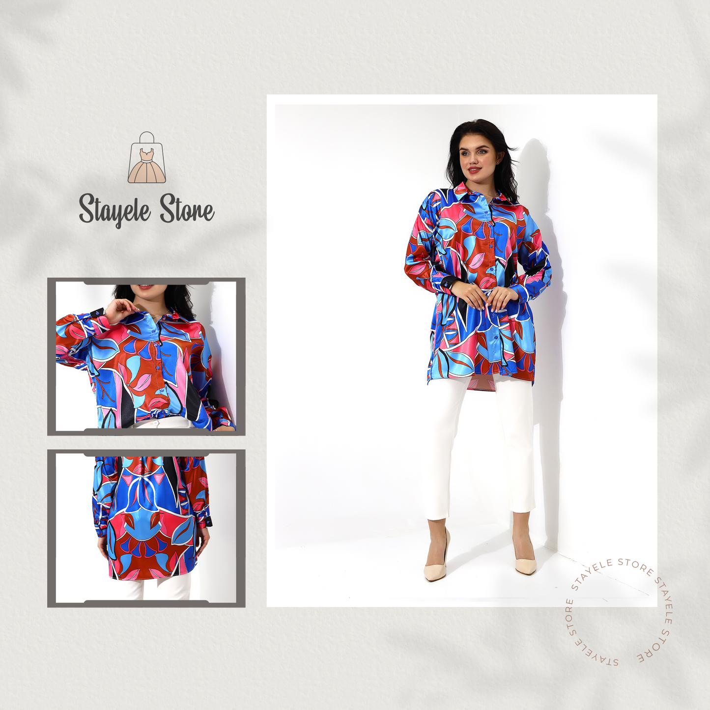 Vibrant Abstract Print Long-Sleeve Blouse