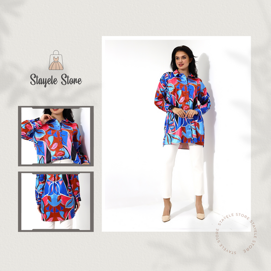 Vibrant Abstract Print Long-Sleeve Blouse