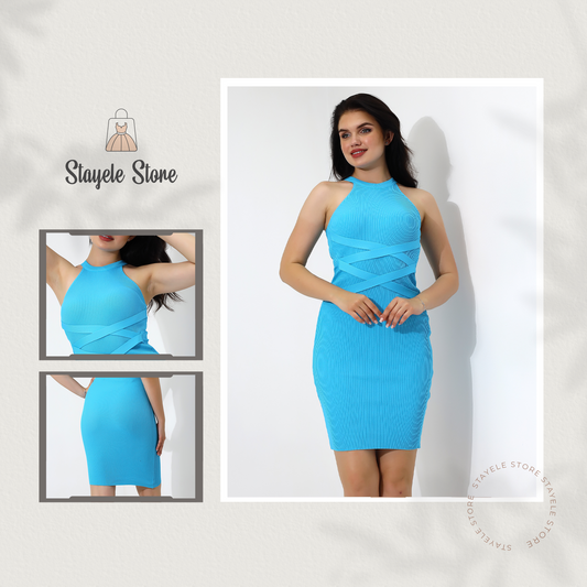Radiant Blue Halter Bodycon Dress